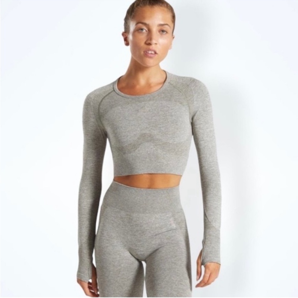 Gymshark Seamless Workout Set – Khaki with Pink Logo